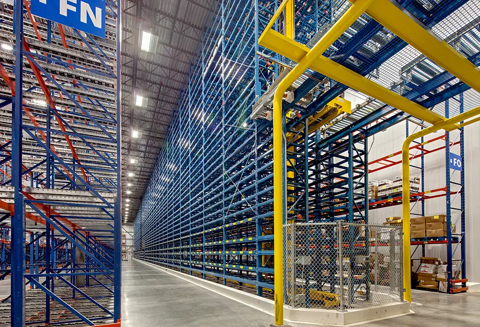 Empty shelves at a distribution center