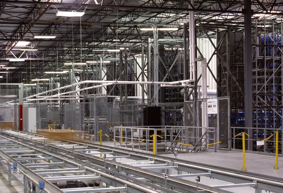 A large grocery redistribution center sits empty